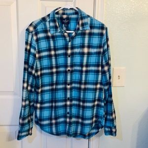 American Eagle plaid blue long sleeve Shirt Button Down Mens. Medium